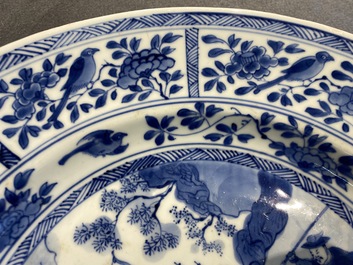 A Chinese blue and white 'Mongolian hunting' dish, Kangxi