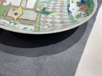 A Chinese famille verte dish with a narrative scene, Kangxi