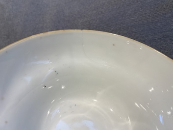 Four Chinese Canton famille rose plates and two covered bowls, 19th C.