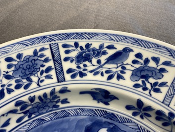 A Chinese blue and white 'Mongolian hunting' dish, Kangxi