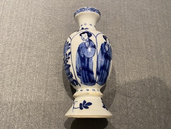 Four Chinese blue and white miniature vases and a huqqa base, Kangxi
