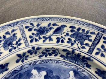 A Chinese blue and white 'Mongolian hunting' dish, Kangxi
