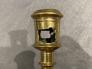 Two Flemish or Dutch knotted bronze candlesticks, 16th C.