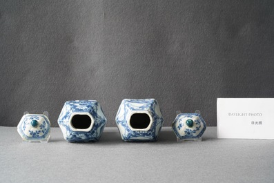 Five Chinese blue and white vases, Kangxi