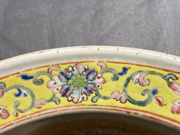 A Chinese turquoise-ground famille rose jardini&egrave;re, 19th C.