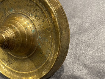Two Flemish or Dutch knotted bronze candlesticks, 16th C.