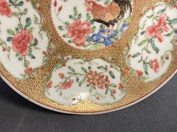 Three Chinese famille rose cups and saucers, Yongzheng/Qianlong