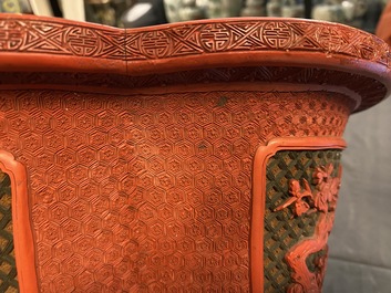 A Chinese quatrefoil jardini&egrave;re in red and black lacquer, Qianlong