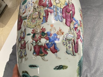 A Chinese famille rose vase with figures in a landscape, 19th C.