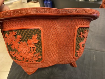 A Chinese quatrefoil jardini&egrave;re in red and black lacquer, Qianlong