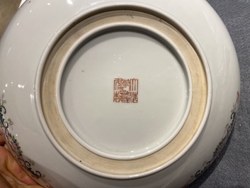 A Chinese famille rose yellow-ground 'dragon' dish, Qianlong mark, Republic