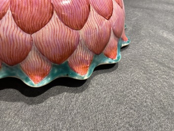 A Chinese famille rose 'lotus' bowl with turtle-shaped flower holder, Qianlong/Jiaqing