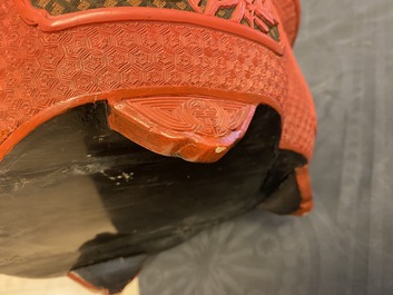A Chinese quatrefoil jardini&egrave;re in red and black lacquer, Qianlong