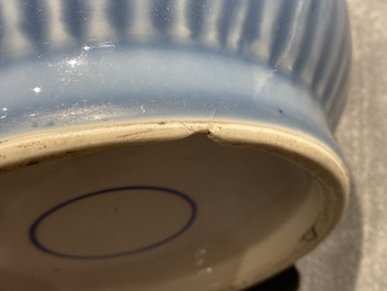 A Chinese blue, white and copper red lavender blue-ground rouleau vase, 19/20th C.
