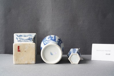 Five Chinese blue and white vases, Kangxi