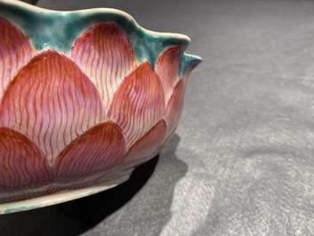 A Chinese famille rose 'lotus' bowl with turtle-shaped flower holder, Qianlong/Jiaqing