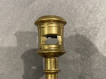 Two Flemish or Dutch knotted bronze candlesticks, 16th C.