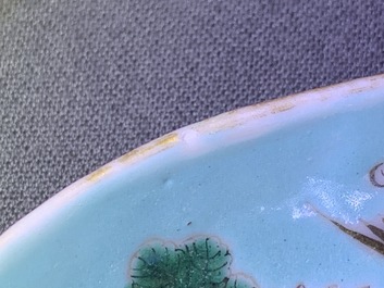 Vier Chinese lepels met turquoise en blauwe fondkleur, 19/20e eeuw