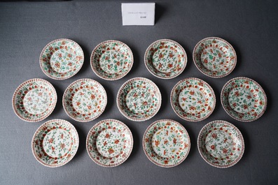 Eleven Chinese famille verte cups and thirteen saucers, Kangxi