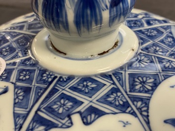 A large Chinese blue and white vase and cover, Kangxi