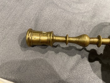 Two Flemish or Dutch knotted bronze candlesticks, 16th C.