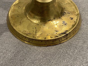 Two Flemish or Dutch knotted bronze candlesticks, 16th C.