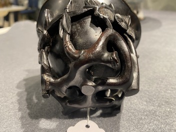 A Chinese zitan wood and silver libation cup, 17th C.