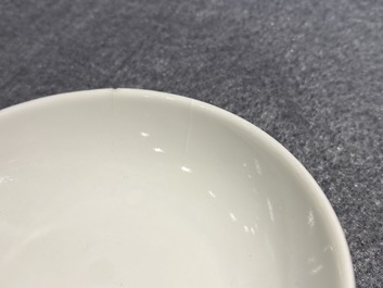 Three Chinese famille rose and grisaille bowls and covers, 19th C.