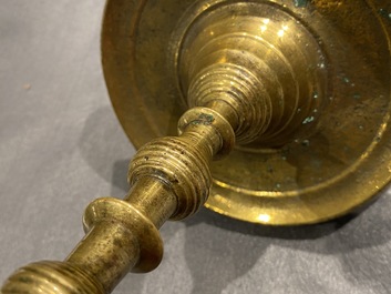 Two Flemish or Dutch knotted bronze candlesticks, 16th C.
