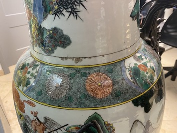A large gilt bronze-mounted Chinese famille verte rouleau vase, 19th C.