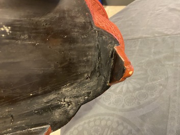 A Chinese quatrefoil jardini&egrave;re in red and black lacquer, Qianlong