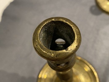 Two Flemish or Dutch knotted bronze candlesticks, 16th C.