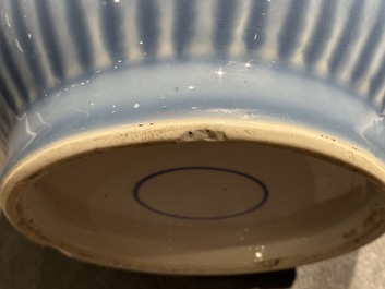 A Chinese blue, white and copper red lavender blue-ground rouleau vase, 19/20th C.