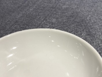 Three Chinese famille rose and grisaille bowls and covers, 19th C.