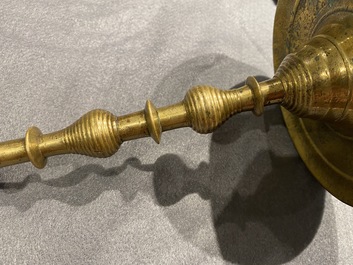 Two Flemish or Dutch knotted bronze candlesticks, 16th C.