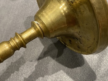Two Flemish or Dutch knotted bronze candlesticks, 16th C.