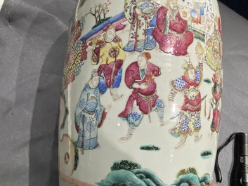 A Chinese famille rose vase with figures in a landscape, 19th C.
