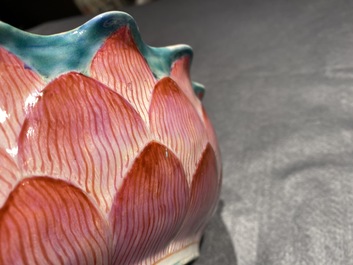 A Chinese famille rose 'lotus' bowl with turtle-shaped flower holder, Qianlong/Jiaqing