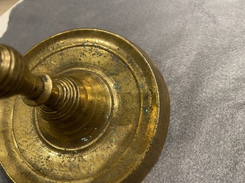 Two Flemish or Dutch knotted bronze candlesticks, 16th C.