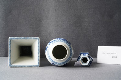 Five Chinese blue and white vases, Kangxi