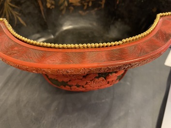 A Chinese quatrefoil jardini&egrave;re in red and black lacquer, Qianlong