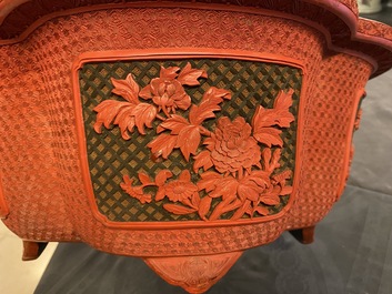 A Chinese quatrefoil jardini&egrave;re in red and black lacquer, Qianlong