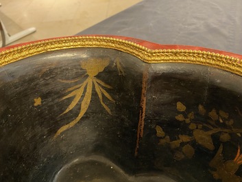 A Chinese quatrefoil jardini&egrave;re in red and black lacquer, Qianlong