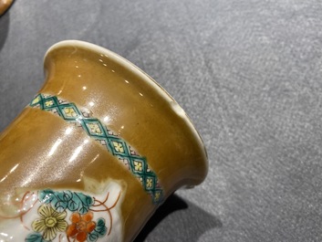 A Chinese famille verte capucin brown-ground four-piece garniture, 19th C.