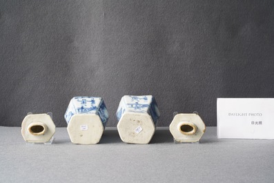 Five Chinese blue and white vases, Kangxi