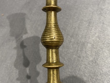 Two Flemish or Dutch knotted bronze candlesticks, 16th C.