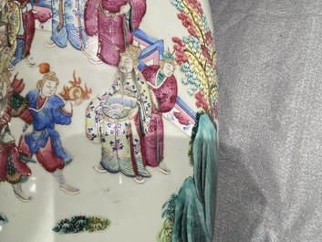 A Chinese famille rose vase with figures in a landscape, 19th C.