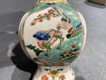 Two Chinese famille verte 'qilin' vases, Kangxi