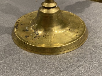 Two Flemish or Dutch knotted bronze candlesticks, 16th C.