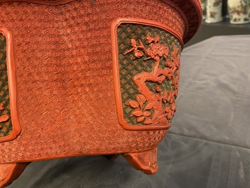 A Chinese quatrefoil jardini&egrave;re in red and black lacquer, Qianlong